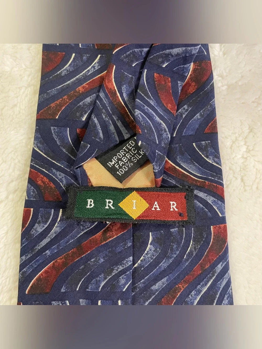 BRIAR 100% Silk Blue and Maroon Wave Pattern Tie